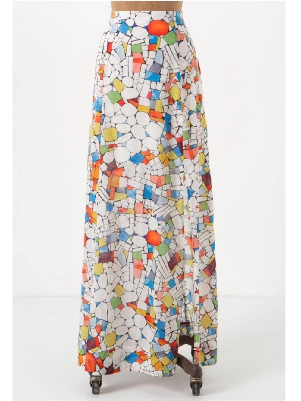 Anthropologie || Maeve Leadlight Stained Glass Cotton Maxi Skirt White Multi 4